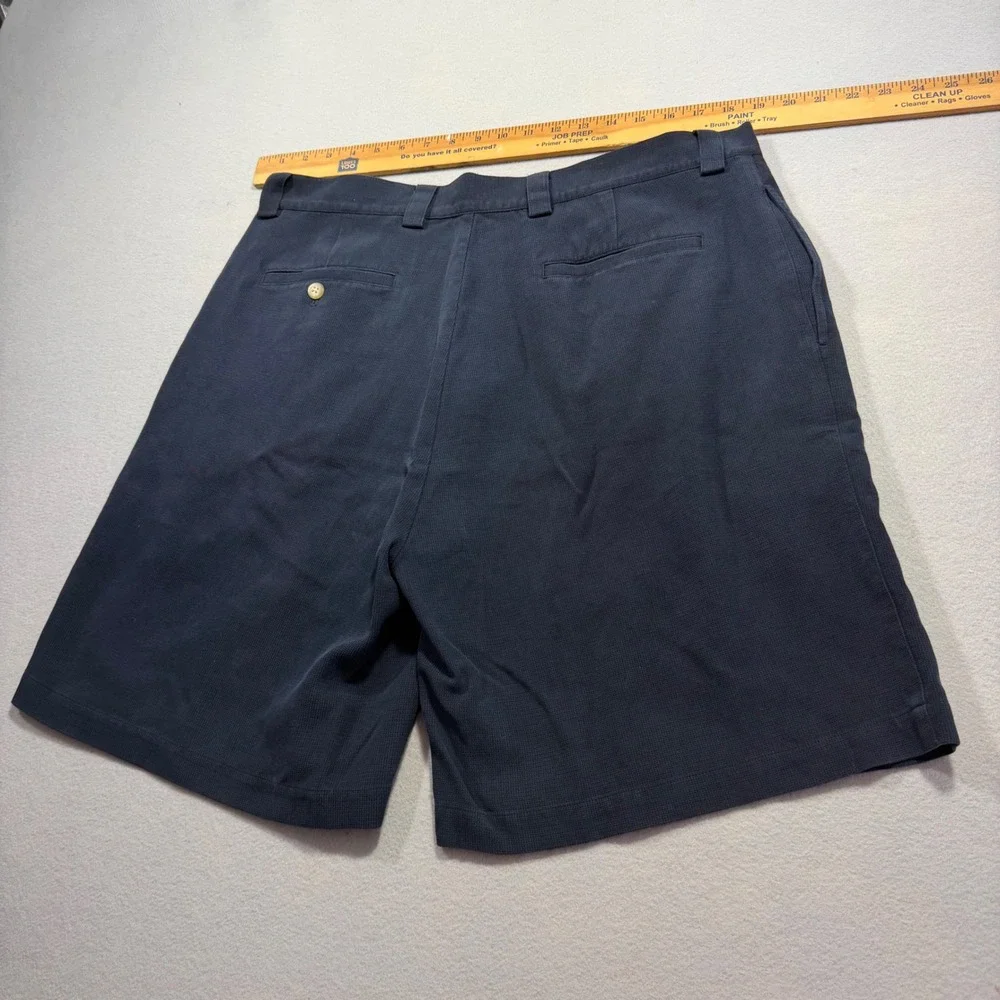 Byron Nelson Eleven Straight Mens 38 Navy Blue Silk Cotton Pleated Golf Shorts
